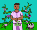 Image of Jada Frederick and Lily the Possum. Jada Frederick is a dark skinned woman with six vines sprouting from her back, she is holding a sword in her hands. Fredericks left eye is also scarred. Lily is a possum with a scarred left eye, and is wearing a flower bonnet around their neck