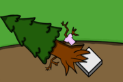 Lenny Spruce, a literal spruce tree, sliding onto a base